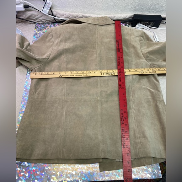 Alfani Woman Suede 100% Leather Button Blazer Jacket Tan Boho Minimalist XL 1X - Picture 6 of 13